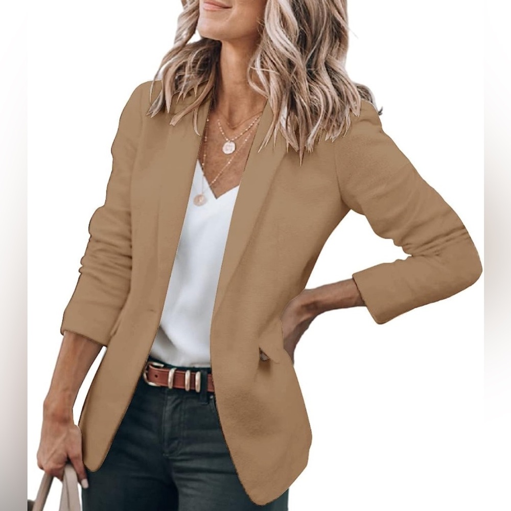 NWT Khaki M Cicy Bell Womens Casual Blazers Long Sleeve Office Jacket Blazer